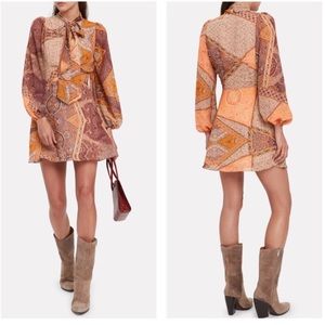 Divine Heritage Orchid Mini Dress Long Sleeves Neck Tie Size XS New with Tags